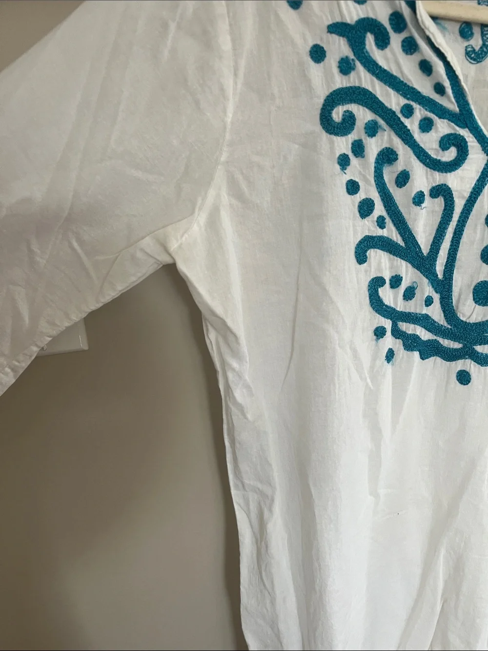 Dalin White & Teal Embroidered Swim Coverup